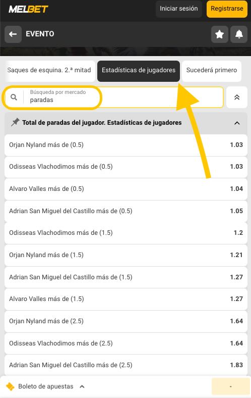 Imagen mercado apuestas paradas porteros futbol - Melbet movil