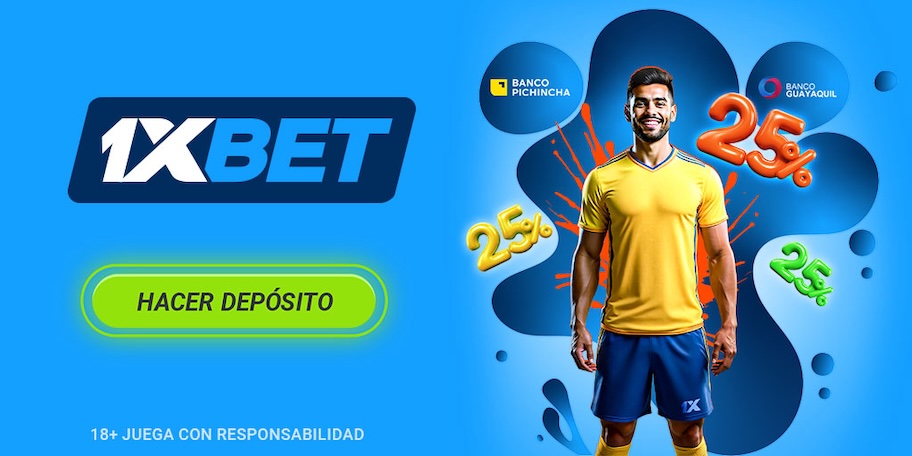 Imagen promoción 1xBet 25 por ciento cashback recarga en Ecuador