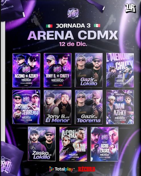 Imagen del cartel de la jornada 3 de la FMS World Series de Ciudad de Mexico - Apuestas Batalla de Gallos