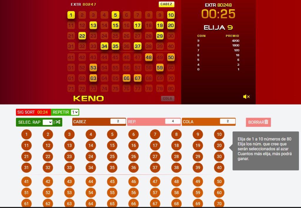 Apuestas Keno virtual Sportium