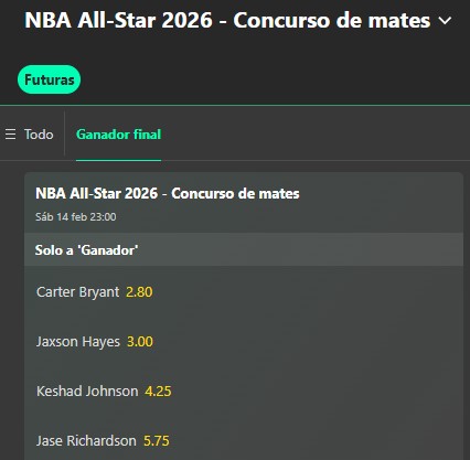 Cuotas Apuestas concurso de mates NBA 2026