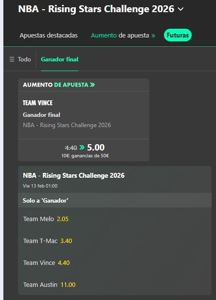 Cuotas apuestas concurso habilidades NBA rising star challenge 2026