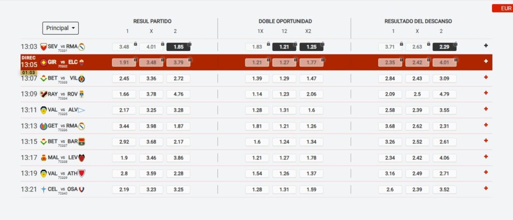 Mercados apuestas virtuales fútbol en Sportium