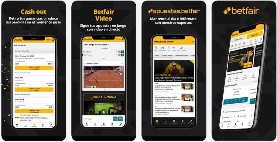 Capturas de pantalla de la app Betfair apuestas