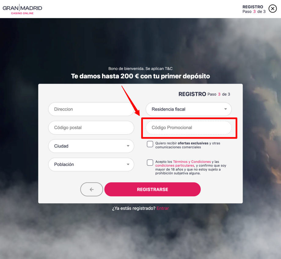 codigo promocional en casino gran madrid