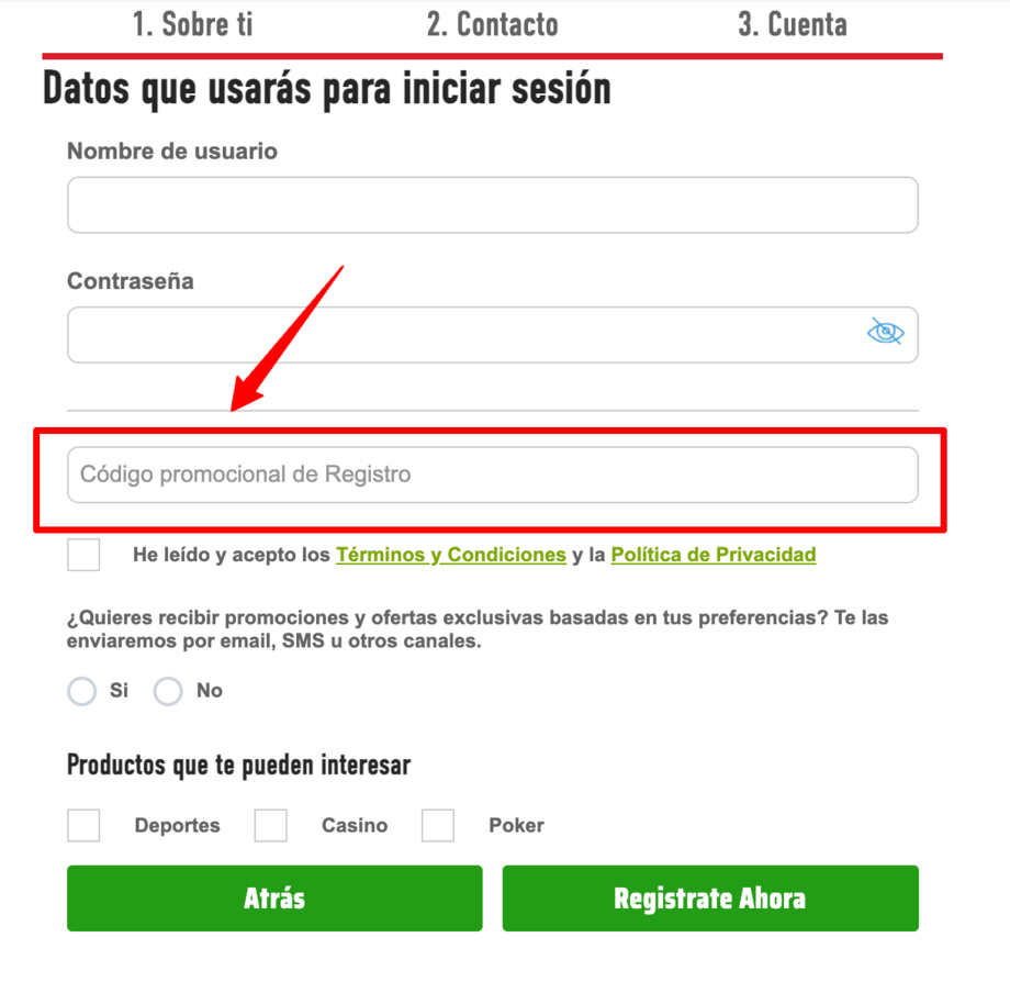 codigo promocional registro sportium