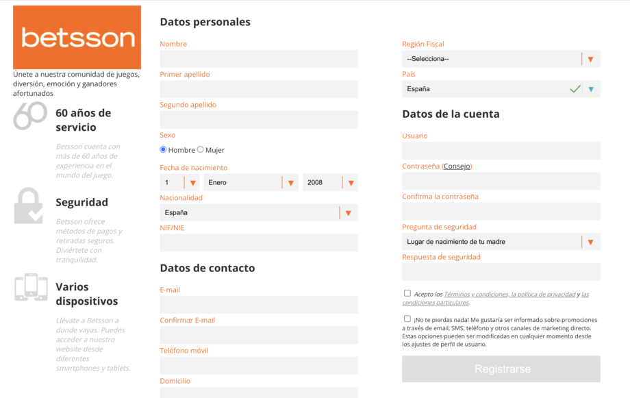 registro betsson paso 1