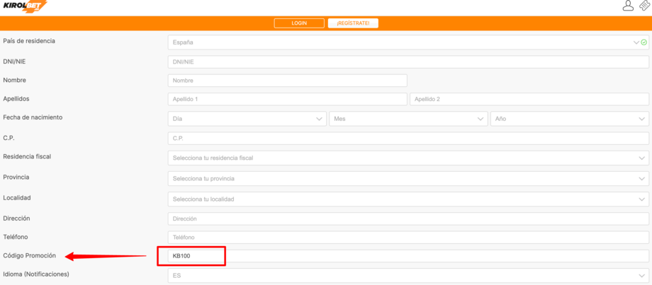 registro kirolbet codigo promocional