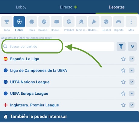 Captura de pantalla oferta de futbol - rese&ntilde;a y opiniones de 1xbet Espa&ntilde;a