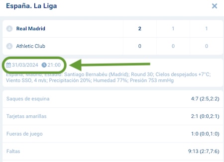 Captura de pantalla herramienta resultados de partidos - rese&ntilde;a y opiniones de 1xbet Espa&ntilde;a