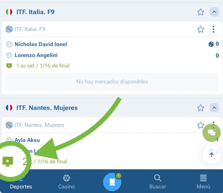 Captura de pantalla funcion streaming en apuestas en vivo - rese&ntilde;a y opiniones de 1xbet Espa&ntilde;a