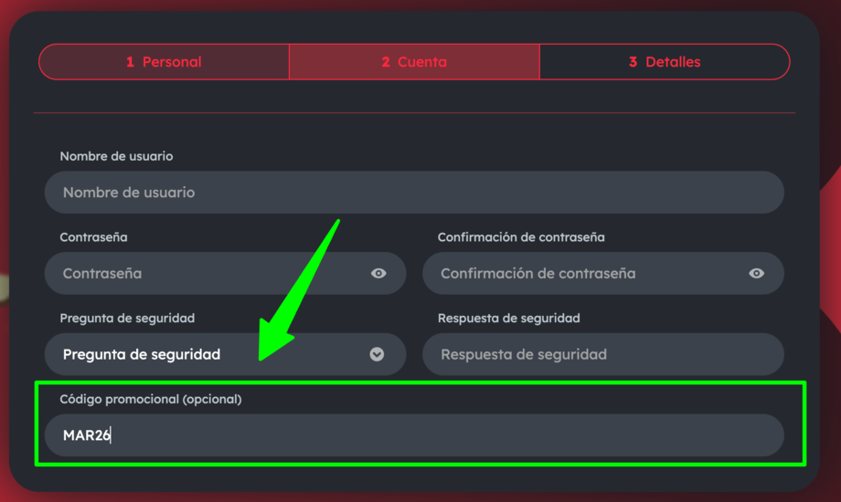 casino barcelona registro paso 1 codigo promocional