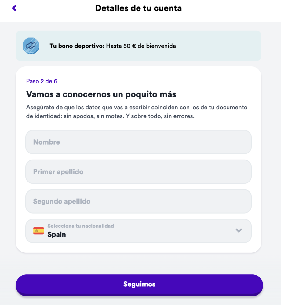 casumo registro paso 1