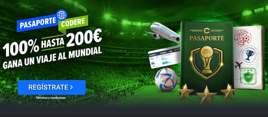Promoción de apuestas Pasaporte Codere para ganar un viaje al Mundial 2026