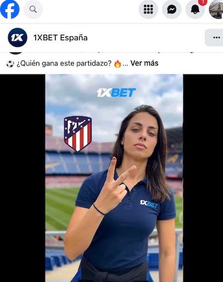 Captura de pantalla perfil oficial en Facebook - rese&ntilde;a y opiniones de 1xbet Espa&ntilde;a