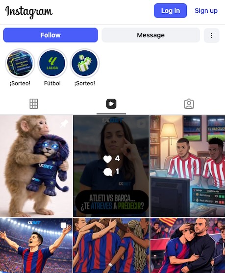 Captura de pantalla perfil oficial en Instagram - rese&ntilde;a y opiniones de 1xbet Espa&ntilde;a