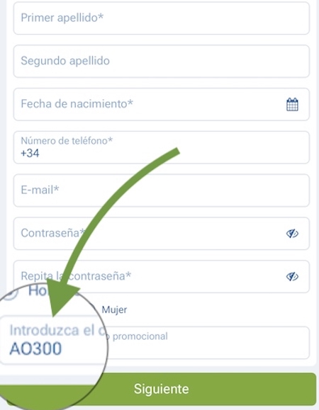 Captura de pantalla co&oacute;digo promocional 1xbet Espa&ntilde;a en el registro - rese&ntilde;a y opiniones de 1xbet Espa&ntilde;a