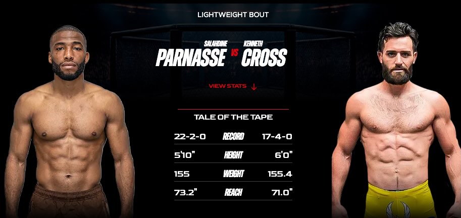 Imagen estadísticas y record - apuestas Paranasse vs Keneth Cross MVP MMA