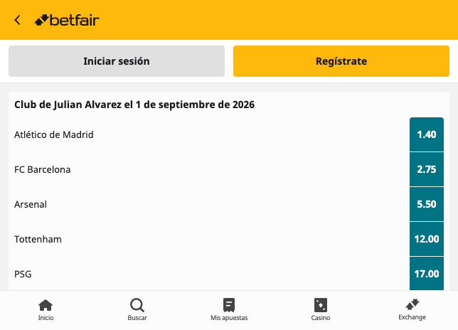 Captura movil Betfair - Apuestas Fichajes - Pr&oacute;ximo club Julian Alvarez