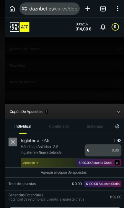 Bono Bienvenida Daznbet apuesta gratis 100 euros