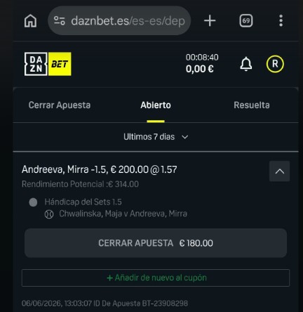 Cashout Daznbet y primera apuesta realizada