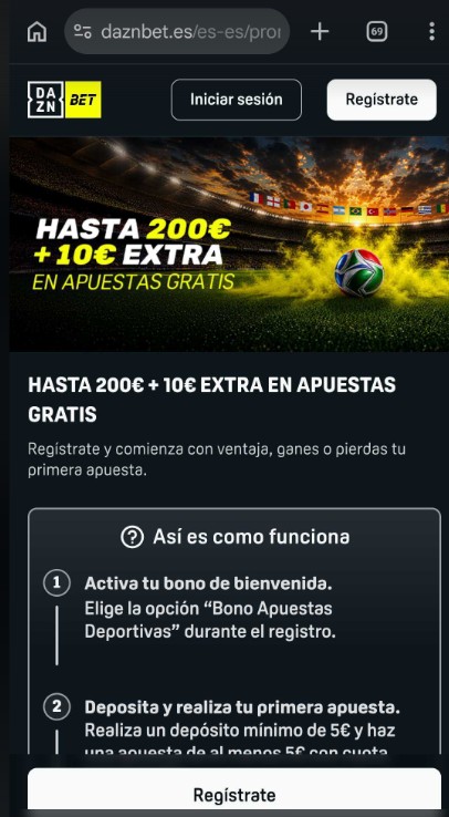 Como registrarse en Daznbet y activar el bono de bienvenida