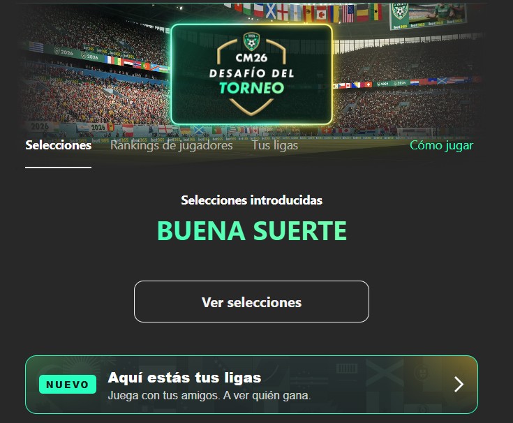 Mensaje confirmación promo desafío mundial bet365