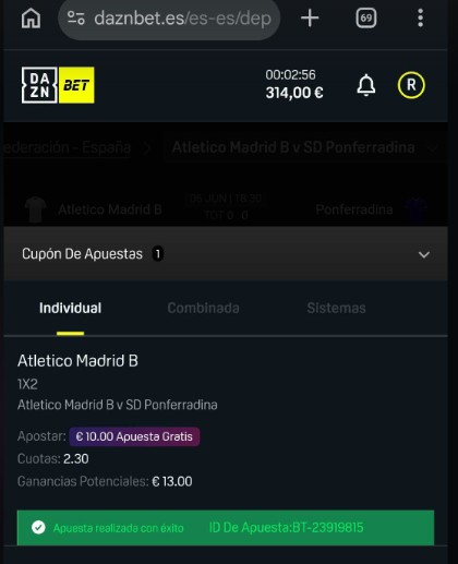 Notificacion Daznbet apuestas gratis