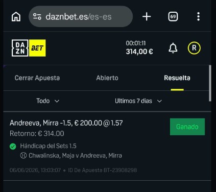 Primera apuesta ganada en Daznbet