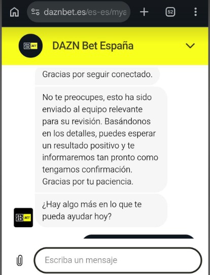 Servicio atención al cliente chat daznbet