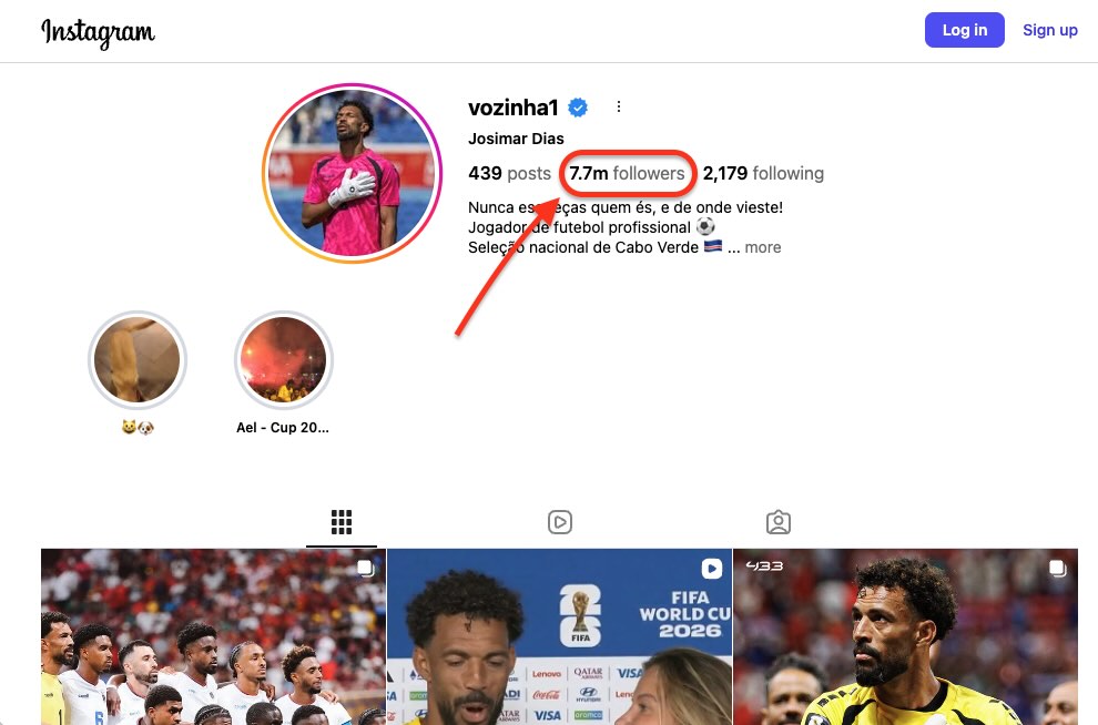 Captura de instagram Vozinha - seguidores - apuestas Cabo verde