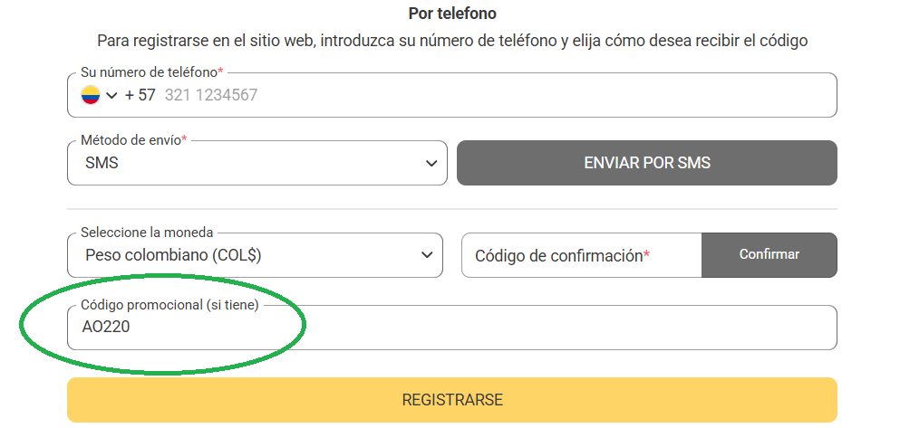 Captura del c&oacute;digo de bono de Melbet en Colombia