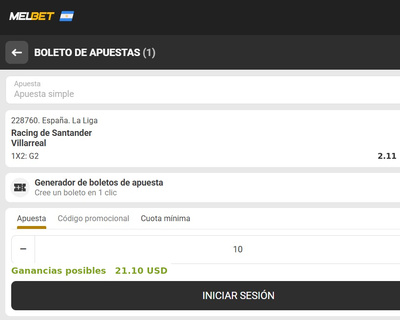 Captura de pantalla pron&oacute;stico Racing de Santander vs Villarreal en Melbet
