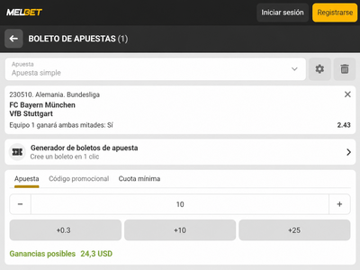 Pantallazo boleto de apuestas para Bayern vs Stuttgart en Melbet