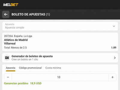 Pantallazo boleto de apuestas para el Atl&eacute;tico vs Villarreal en Melbet