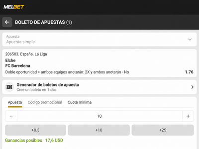 Pantallazo boleto de apuestas para el Elche vs Barcelona en Melbet