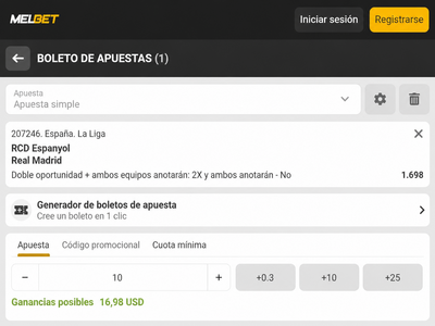 Pantallazo boleto de apuestas para el Espanyol vs Real Madrid en Melbet