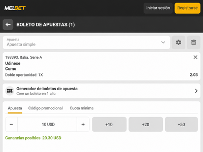 Pantallazo boleto de apuestas para el Udinese vs Como en Melbet