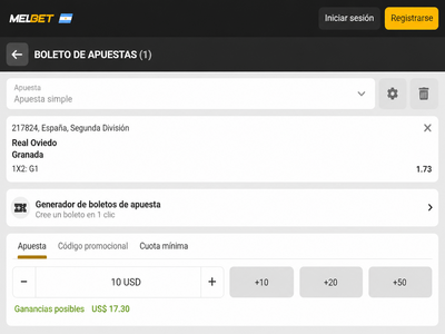 Pantallazo cuotas del pronostico Oviedo vs Granada en Melbet