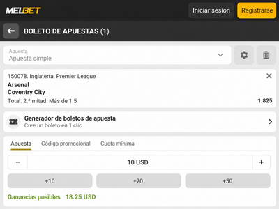 Pantallazo del boleto de apuestas Arsenal vs Coventry City en Melbet