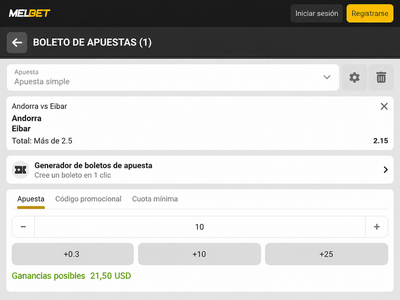 antallazo del boleto de apuestas para el Andorra vs Eibar de Melbet
