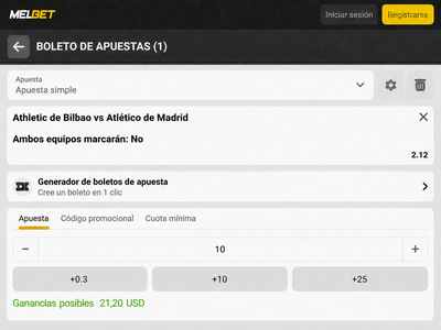 Pantallazo del boleto de apuestas para el Athletic vs Atl&eacute;tico en Melbet