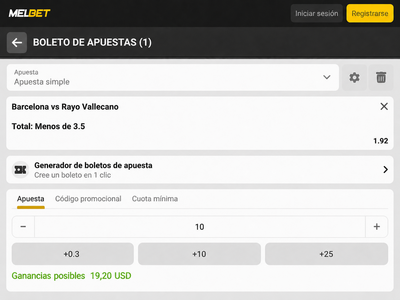 Pantallazo del boleto de apuestas para el Barcelona vs Rayo Vallecano en Melbet