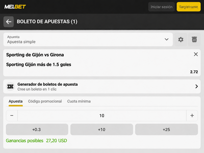 Pantallazo del boleto de apuestas para el Sporting vs Girona en Melbet