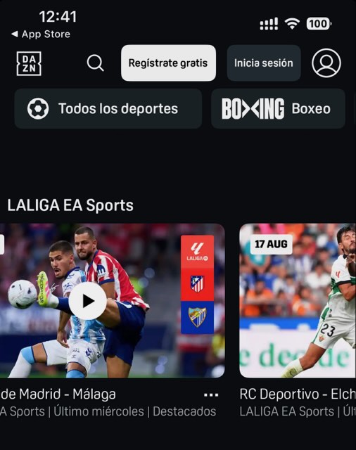 Captura de pantalla movil inicio app DAZN futbol