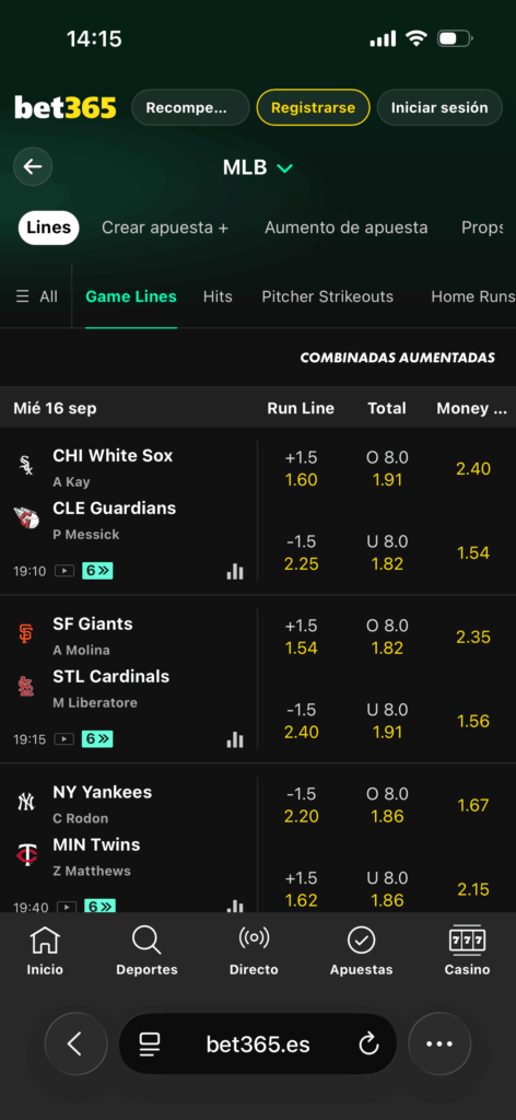 Apuestas de beisbol en bet365