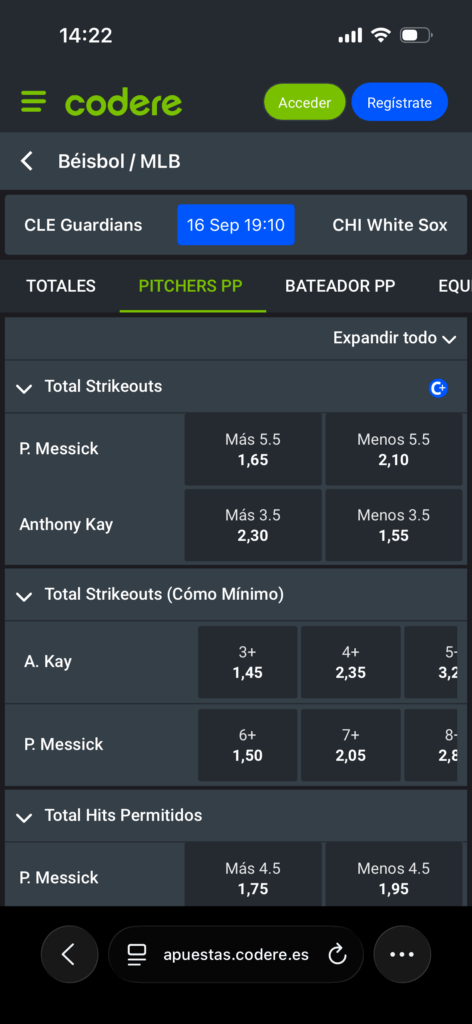 Apuestas a beisbol en codere