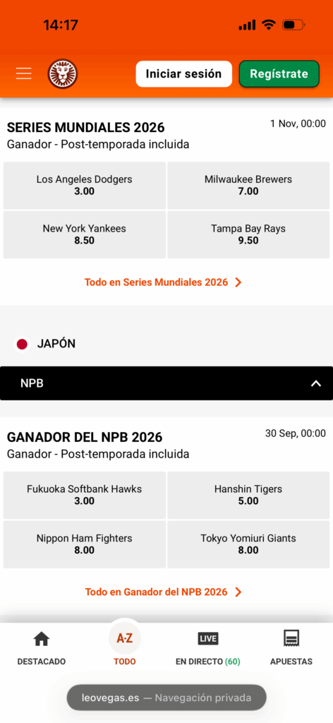 Apuestas al beisbol en Leo Vegas