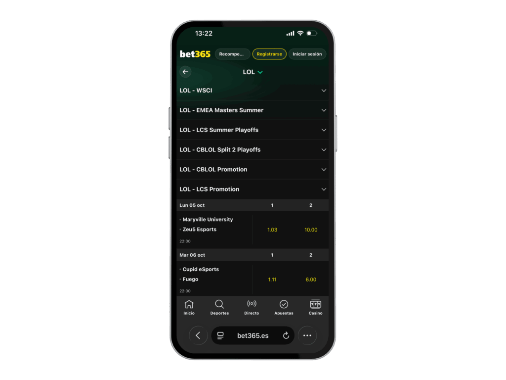 Oferta de apuestas bet365 LoL