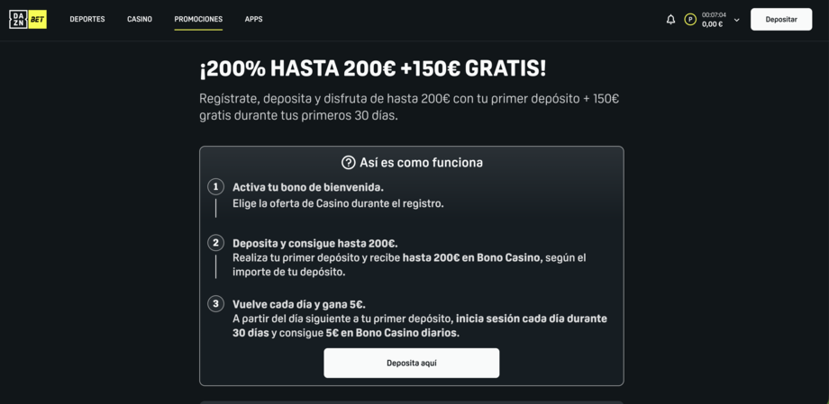 DAZN BET casino bono de bienvenida
